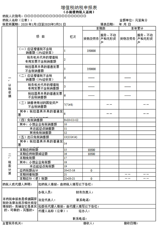 增值稅納稅申報表（小規(guī)模納稅人適用）